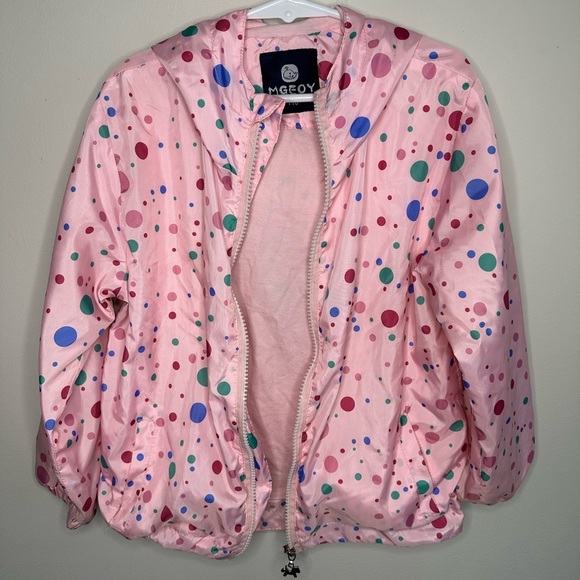 Toddler Girls Pink MGEOY Lightweight Hooded Polka Dot Windbreaker Jacket 4/5 - Picture 1 of 7